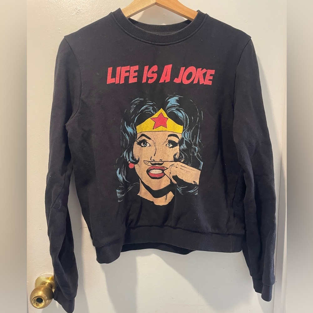 Eleven Paris Wonder Woman Black Graphic Sweatshirt, life is a joke